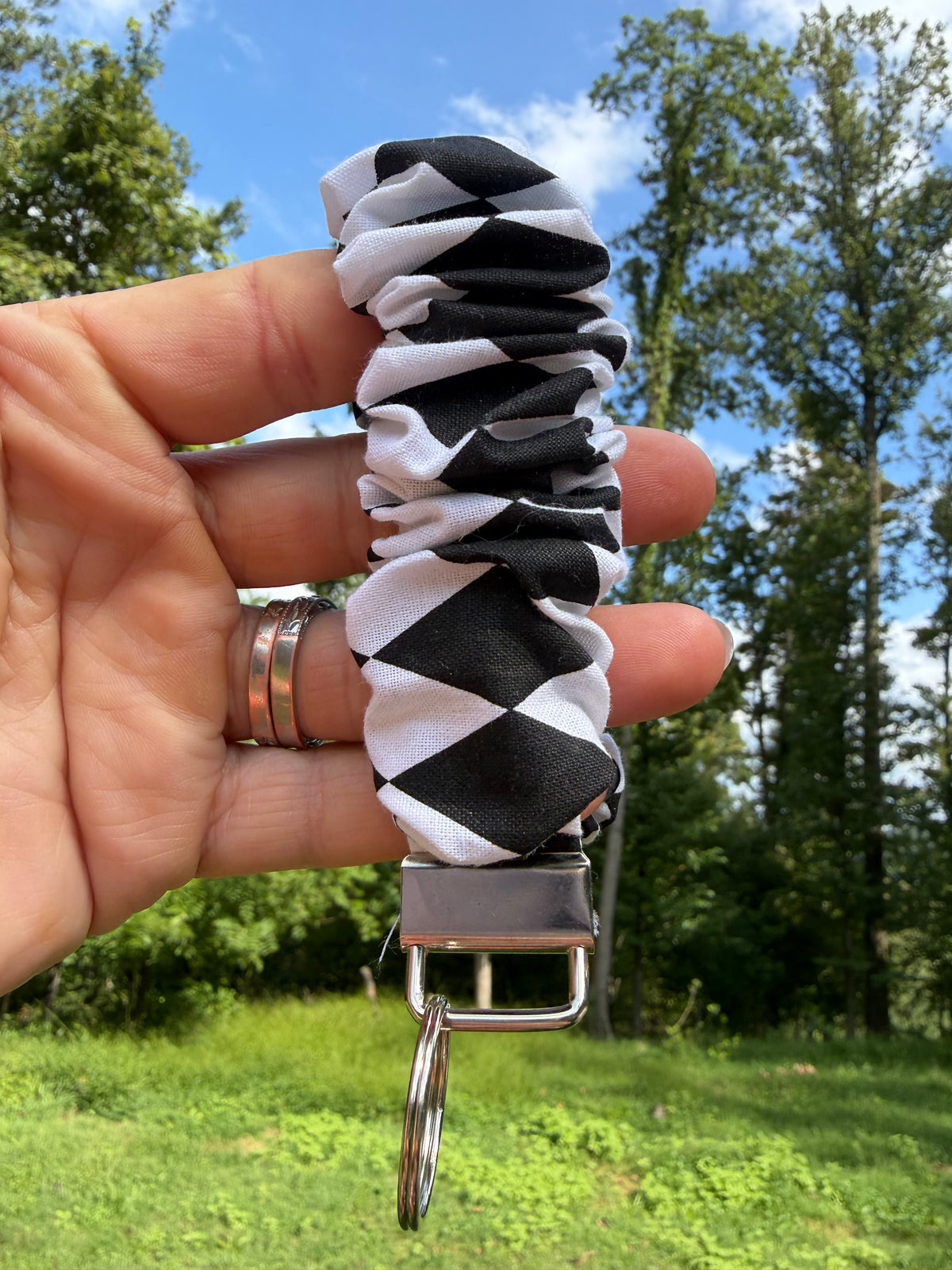 Black & White Checkered Scrunchie Wristlet