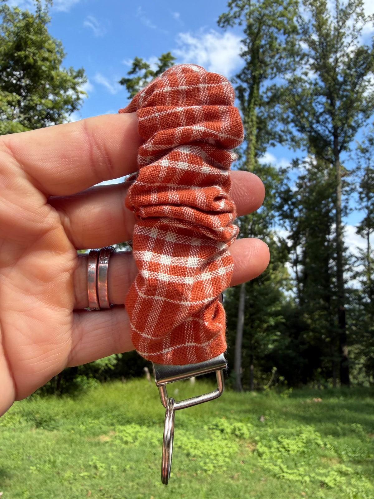 Rust Plaid Scrunchie Wristlet