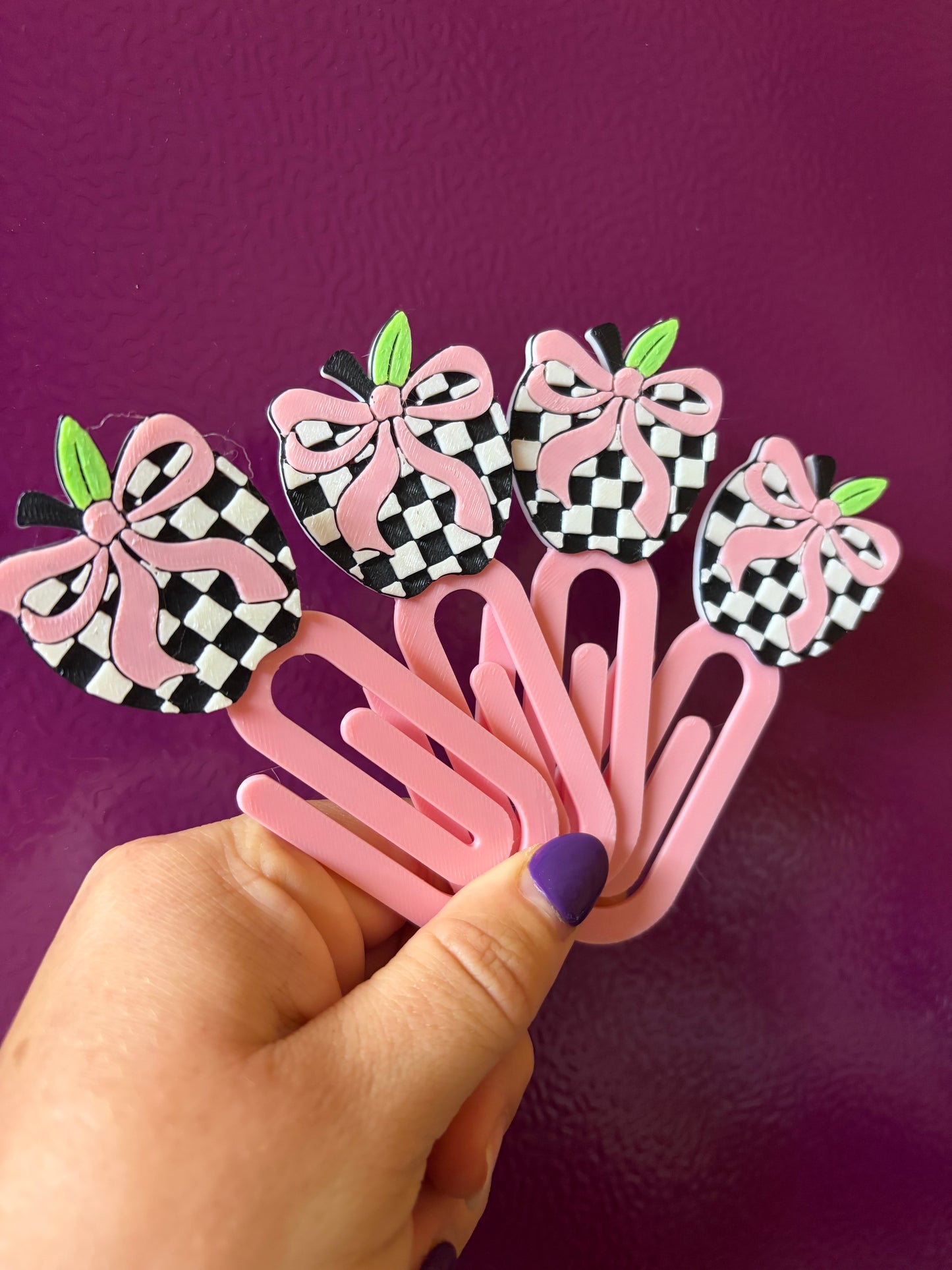 Checkered Apple Bookmark Paper clips