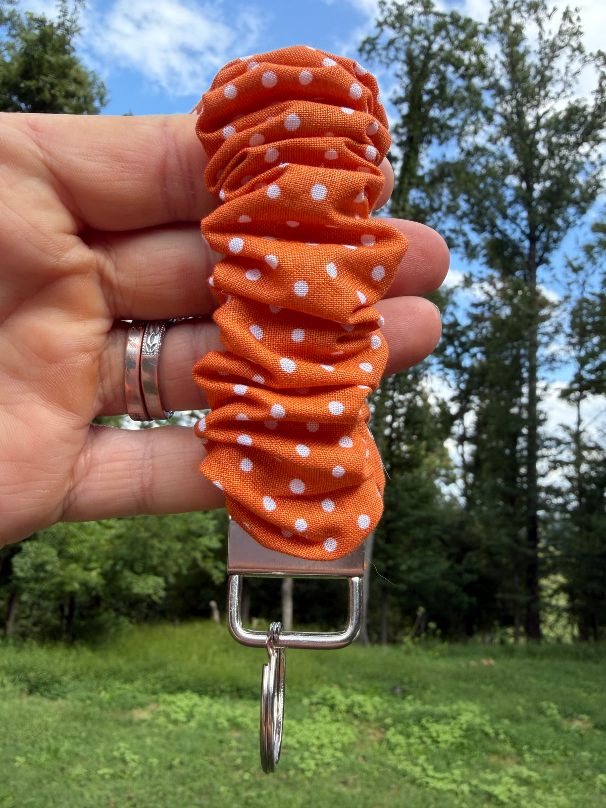 Orange Polka Dot Scrunchie Wristlet