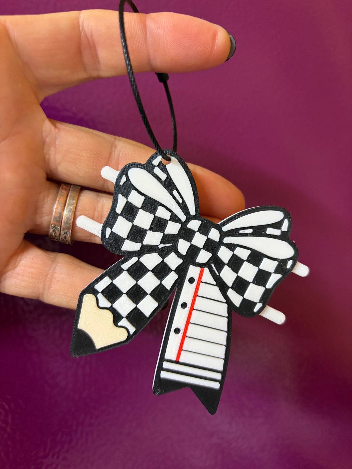 Teacher Pencil Bow Hair Tie Holder Bag Charm