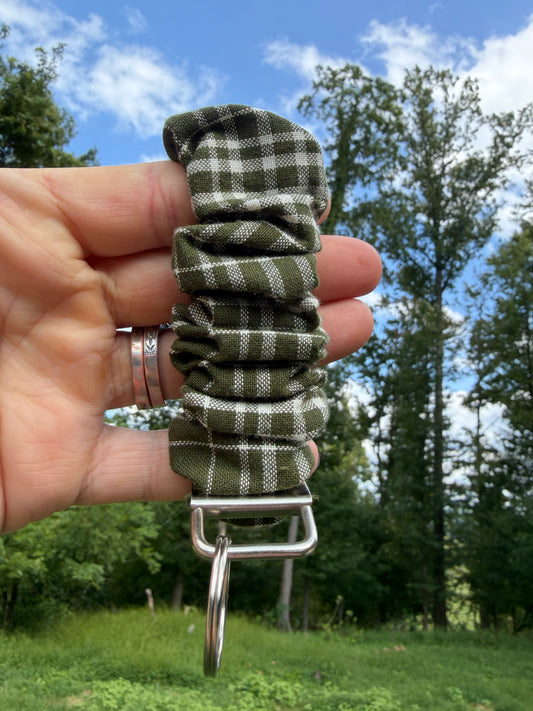 Olive Plaid Scrunchie Wristlet
