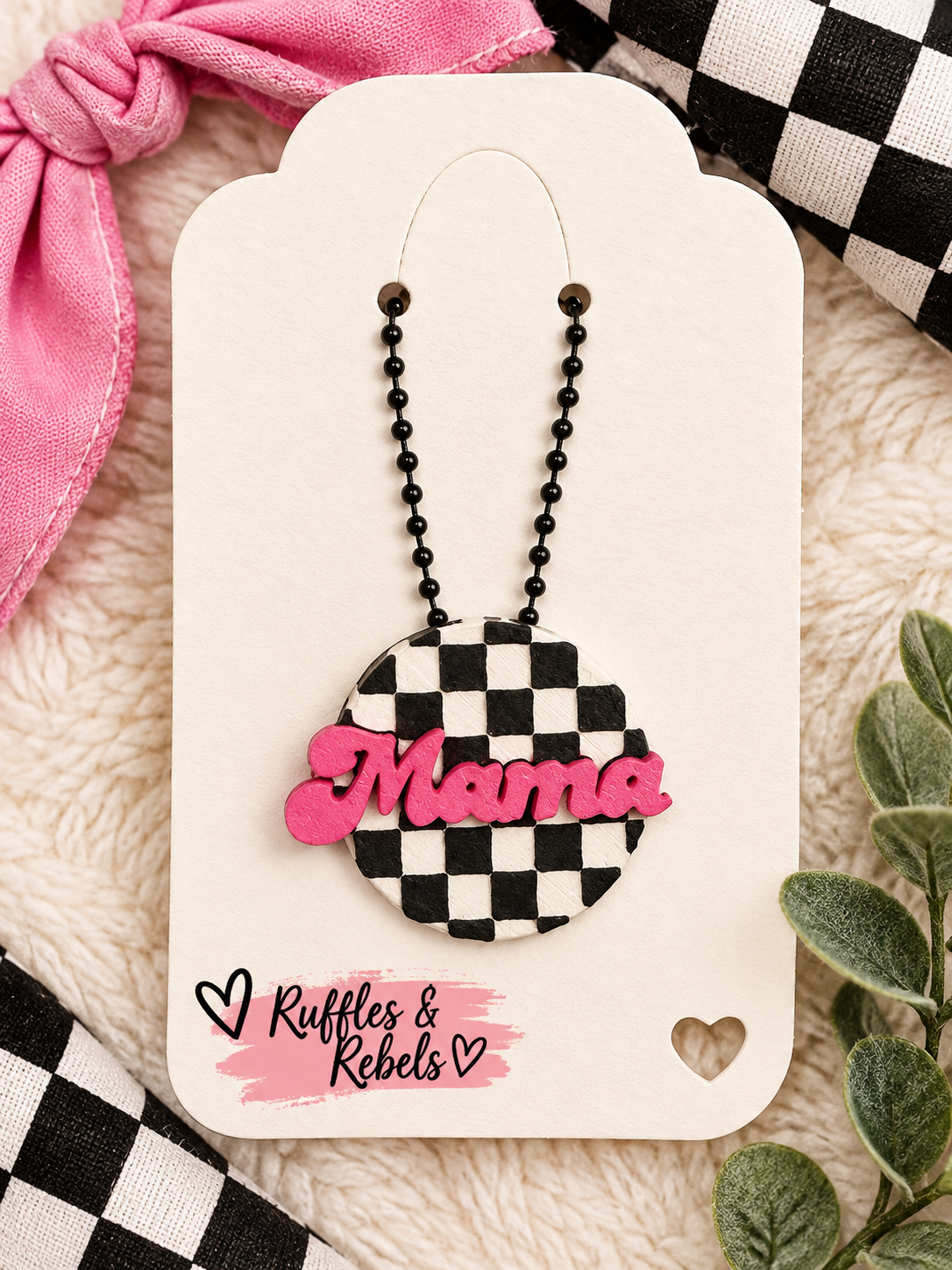 Mama checkered Tab Opener Keychain