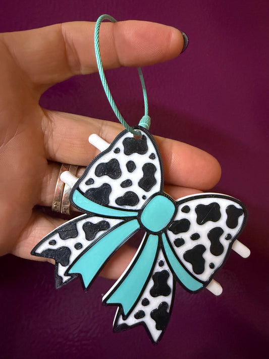 Cow Print Bow Hair Tie Holder Bag Charm